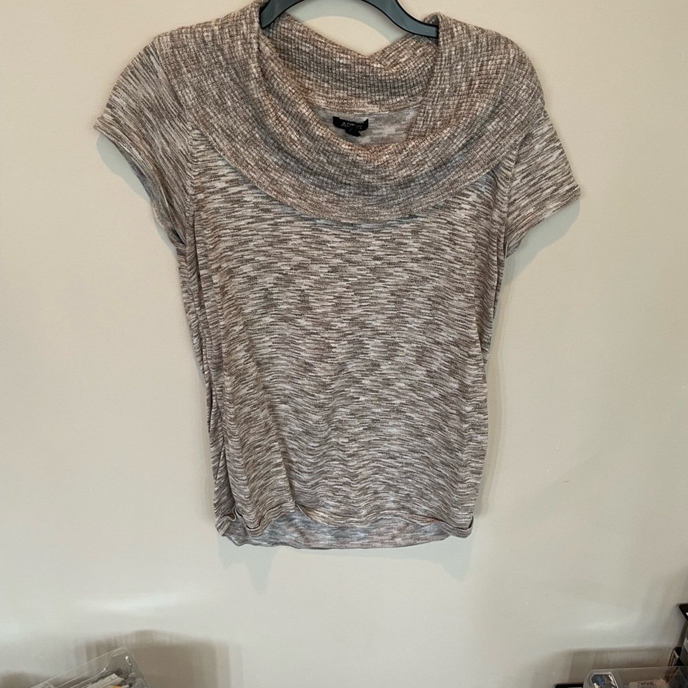 Tan Cowl Neck Short Sleeve Top